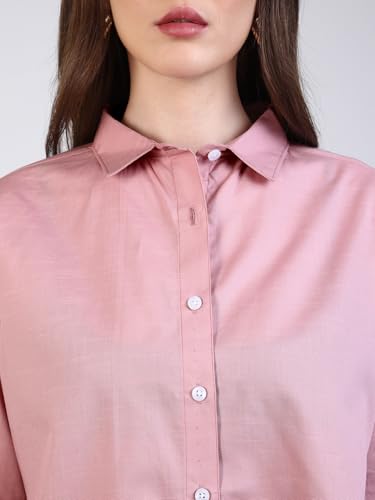 Image of Urbano Fashion Women's Cotton Full Sleeve Oversized Fit Casual Solid Slub Shirt with Spread Collar