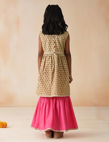 Image of Amazon Brand - Symbol Kids Girls Pure Cotton Kurta Sharara Set (2 pcs) | Ethnic Wear
