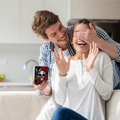 Image of Metal Tin Box with Lid,Multi-functional Storage Box Can Store Tea Biscuits Game Cards, Playing & Tarot Cards-Comes with 4 Magnetic Cord Clips,Skull Roses Butterfly