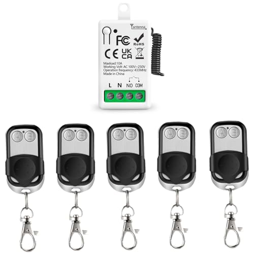 EunnacoTop Interruptor de Mando a Distancia Control Remoto Inalámbrico AC 220V, Remote Control Switch con Relés y 2 Transmisores, para Cerraduras de la Puerta de Garaje del Motor y Luces