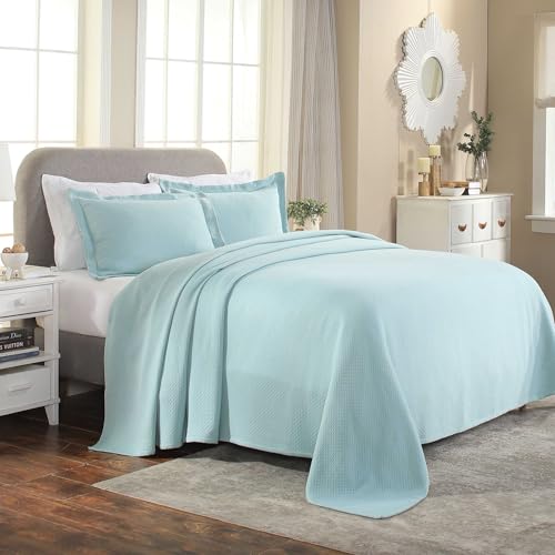 Superior 3 Piece Solitaire Cotton Bedspread Set, Home Bed Decor, Decorative Bed Spread, 2 Pillow Shams, Medium Weight Blanket, Matelasse Coverlet Bedding, Textured Quilted Pattern, Queen, Aqua by SUPERIOR - Image 2