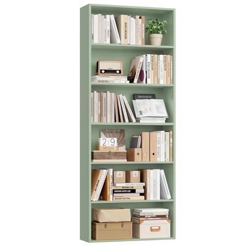 FOTOSOK 6-Tier Open Bookcase and Bookshelf Freestanding Display Storage Shelves Tall Bookcase for Bedroom Living Room and Office Green