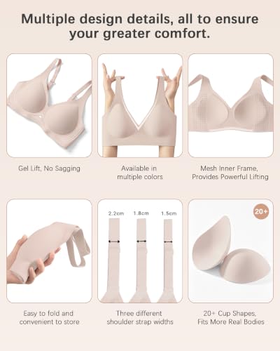 SCECXY Deep V Seamless Wireless Jelly Bras for Women Daily T-Shirt Bra (Light Skin, 34D) - image 5