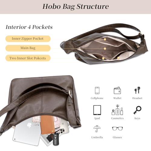 Image of Hobo Bags for Women, Vegan Leather Shoulder Handbag Tote Bag | Soft purse for teachers, office, college, travel, vacation& daily commute