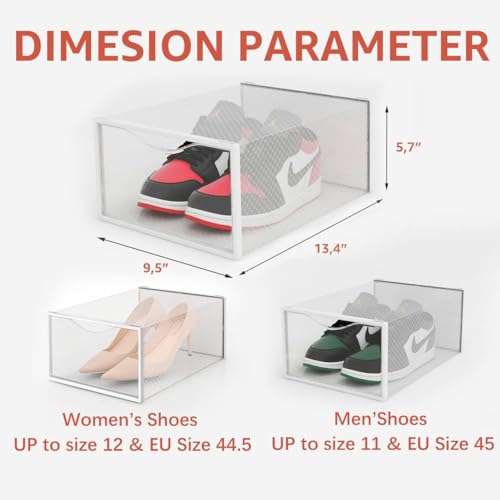 12 Pack Shoe Storage Bins, Clear Plastic Stackable Shoe Organizer for Closet, Space Saving Foldable Shoe Rack, Shoe Box Sneaker Holder Container - Thumbnail 3
