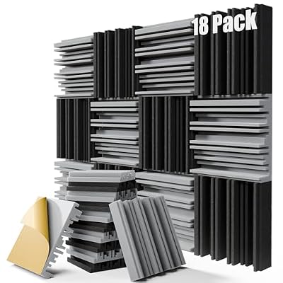 18 Pack Sound Proof Foam Panels for Walls, 12" x 12" x 2" Self-Adhesive Acoustic Panels, High-Density Soundproof Wall Panels for Studio Home and Ceilings (Black+gray)