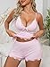 Crexomi Women's Sexy Lace Pajamas Sets Plunging V-neck Cami Split Shorts Sets Sleepwear Pink, X-Large
