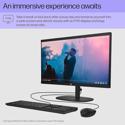 Image of HP 21.45 inch FHD All-in-One PC, Intel N200 Processor, 16GB DDR5 RAM, 1TB PCIe SSD, HDMI, WiFi 6, Windows 11 Pro, Wired Keyboard & Mouse + External 9H 6-in-1 DVD Drive, Black