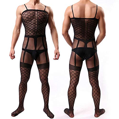 Imported Mens Sexy See Through Mesh Pantyhose Noodle Strap Body-Stoc Bodysuit Romper