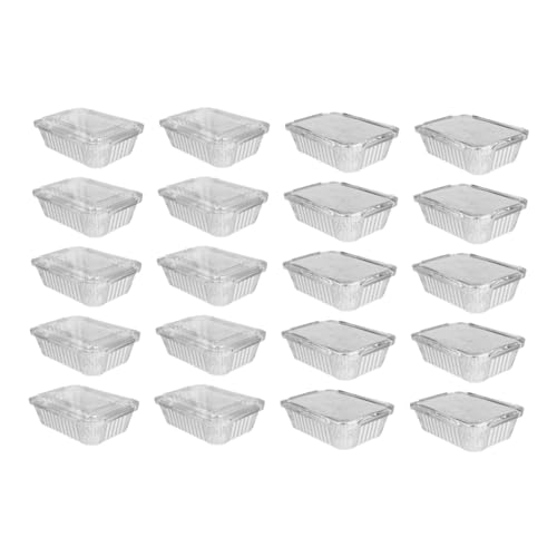 UKCOCO 20個 使い捨て厚手アルミホイルパン 蓋付き長方形食品容器 バーベキュー用オーブン対応耐久トレイ 食材保存や調理に