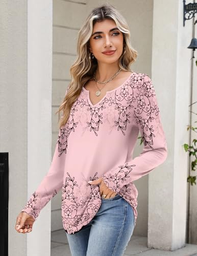 Image of Zeagoo Long Sleeve Shirts for Women Fall Tops Casual Dressy V Neck Blouses Boho Tunic Western Clothes Vacation Outfits