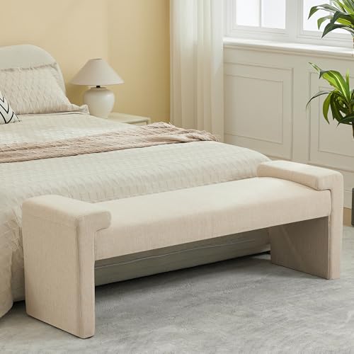 WUTUTUEE 58.7" Linen End of Bed Bench Upholstered Modern Bedroom