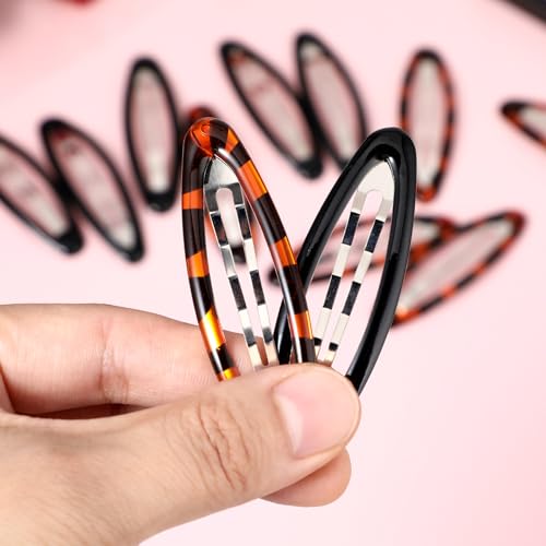 Qianyu 570737_1_Z4G0UDUW 12Pcs Oval Snap Hair Clips Classic Tortoise Metal Barrettes Water Drop Shape No Slip Hair Pins Bang Hair Holder Black Accessories thumb #4