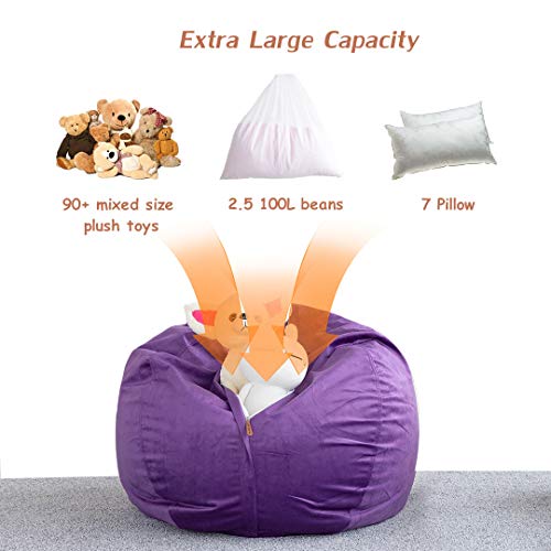 Stuffed Animal Storage Bean Bag Chair, Soft Velvet Beanbag Cover Only With Inner Liner For Organizing Plush Toys, Beans - Update The Old Beanbag Into A New Bean Bag Seat For Kids - 38" Extra Large #TOP3