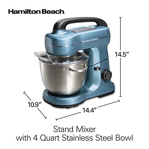 Hamilton Beach Electric Stand Mixer, 4 Quarts, Dough Hook, Flat Beater Attachments, Splash Guard 7 Speeds With Whisk, Blue #TOP7