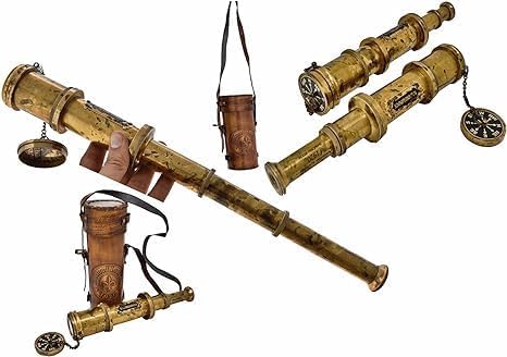 Generic Antique Brass Pirate Telescope Camping Accessories Telescope for Adults Marine Sailor's Spyglass, 18 inch Brass Made w High Resolution Magnification w Brown Leather Case Nautical Gift