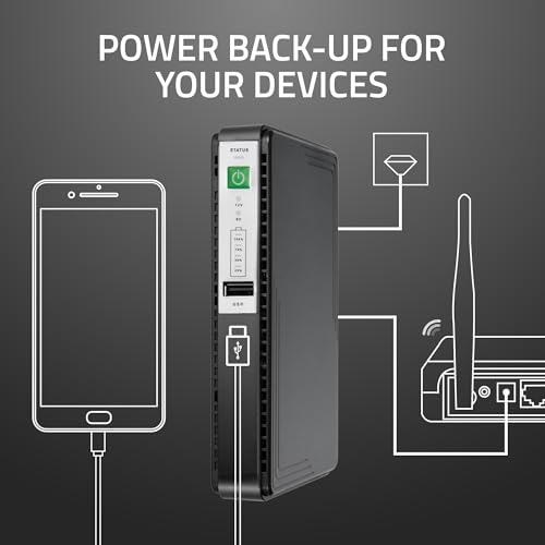 Image of Artis AR-MINIDC Mini UPS for WiFi Router /Modem /CCTV /Set top Box. 8800mAh Battery. Supports 9V /12V-1A /1.5A /2A Routers. USB Port Phone Charging.Battery Level Indicator. BIS Certified, Black.