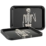 Whaline 3Pcs Halloween Serving Trays Black Skeleton Plastic Platter Serving Dishes Reusable Trays for Party Sharing Snack Fruit Dessert Supplies, 10 x 13 Inch