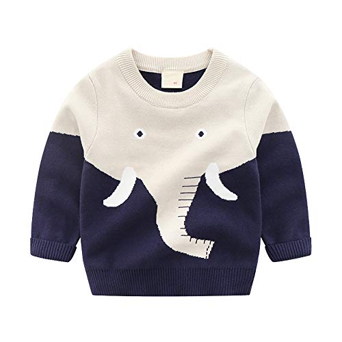 HUAER& Baby Boys Girls Knit Sweater Unisex Cotton Cartoon Animal Pullover Sweatshirt (4T(Height:37-39 inch), Apricot & Elephant (2 Layers Thickness))