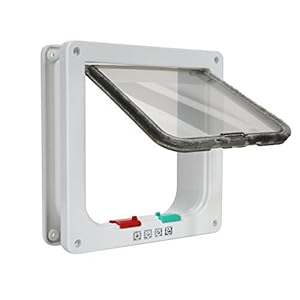 iPobie Katzenklappe, Hundeklappe 4 Wege Magnet-Verschluss, Hundetür Katzentür 20 x19 x 5.5 cm Haustierklappe Haustiertür für Katzen und Kleine Hund Weiß