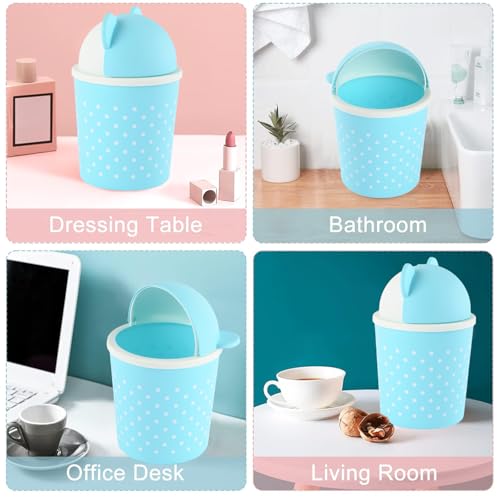 Image of Heart Home Pack of 3 Cute Small 1 Ltr Table Dustbin for Home & Office with Lid | Lightweight Mini Dustbin for Kitchen /Bedroom - Ideal for Desk, Countertops & Small Spaces | Sky Blue
