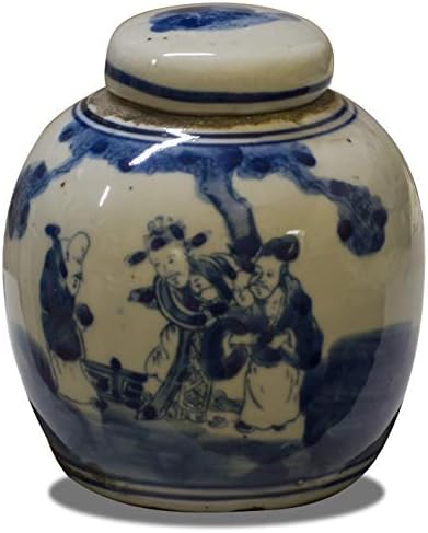 China Furniture Online Blue and White 4.5in Porcelain Chinoiserie Small Oriental Jar with Lid
