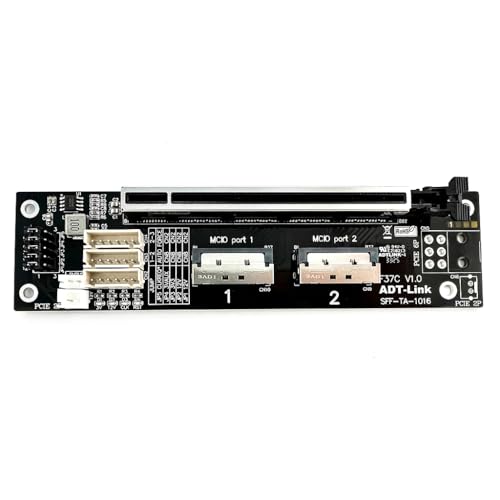 JMT ADT-F36B-F37C PCI-e 4.0 X16 to X16 MCIO Bifurcation Adapter Riser Card 256G/bps Split Extender SFF-TA-1016 with Power Cable (50CM)