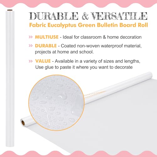 Image of 2 Roll White Bulletin Board Paper 12 x 4 ft Large Fabric Classroom Decor | 4x12 ft Fadeless Display Background, Durable for DIY Crafts Classroom Bulletin Boards, Back to School Decorating Projects
