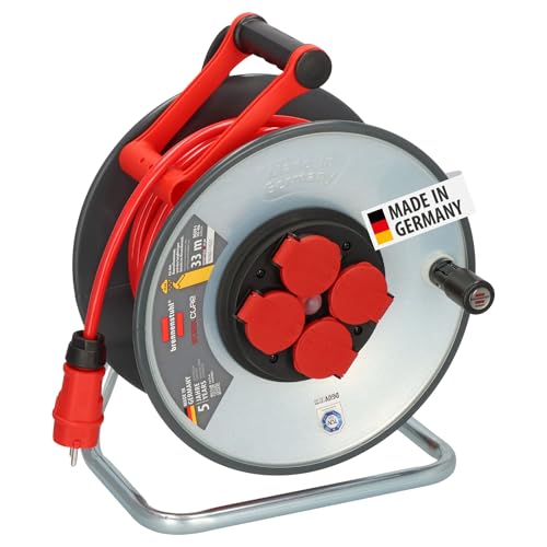 Brennenstuhl Professional SteelCore Carrete SC 3210 IP44, 33m H07BQ-F 3G2,5, cuerpo de carrete de chapa de acero, uso en obras y uso permanente en exteriores, fabricado en Alemania