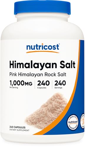 Nutricost Pink Himalayan Salt Capsules 1000mg 390mg Sodium 240 Capsules - Non-GMO Gluten Free