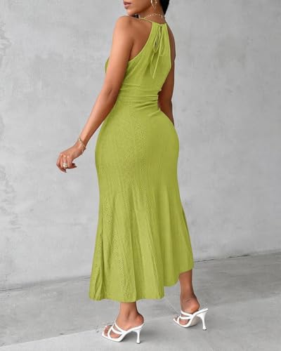 Image of CHICME Womens Summer Halter Ruched Bodycon Long Dresses