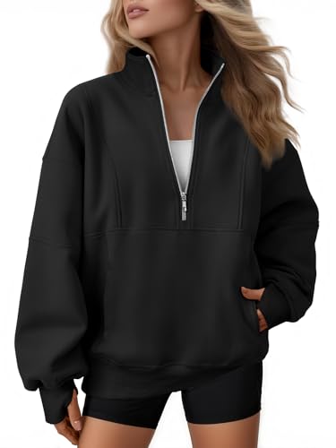 Image of AUTOMET Women's Quarter Zip Oversized Sweatshirt Fleece Mock Neck Pullover