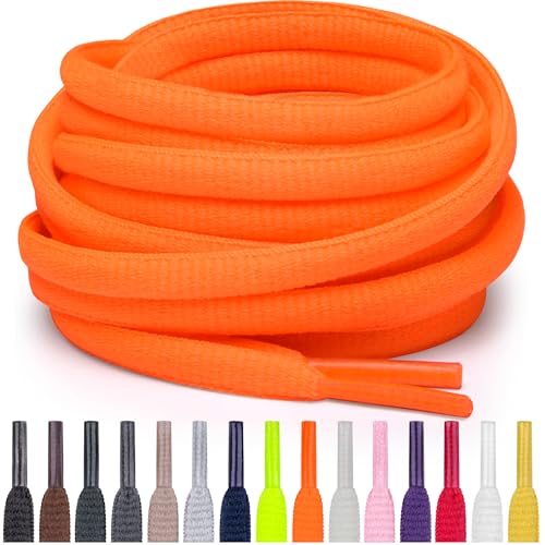 Miscly Cordones Atléticos Ovalados - Disponibles en Múltiples Longitudes y Colores (Naranja Neón, 137 cm)