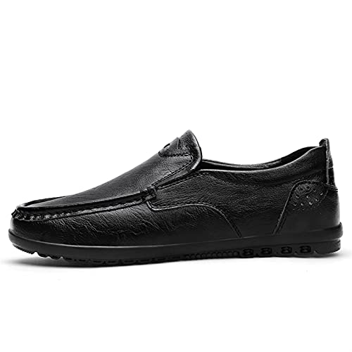 Mens Loafers Shoe Cowhide Stitching Details Round Toe Breathable Slip Resistant Anti-Slip Lightweight Wedding Fashion Slip-ons