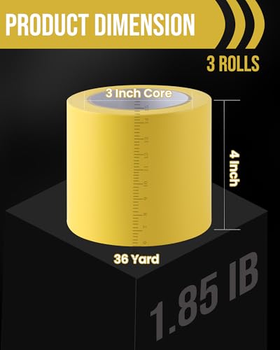Image of Lichamp 3 Rolls Vinyl Tape, Premium Safety Marking and Traffic Floor Marking Tape, Bundling, Social Distancing, 4 Inch x 36 Yards per Roll, 108 Total Yards, Yellow