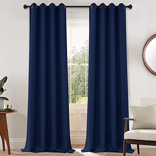 Yakamok Light Blocking Window Blackout Curtains Thermal Insulated Room Darkening Drapes for Bedroom,Solid Grommet Top Window Panels, 52x108 Inch, Navy Blue, One Pair
