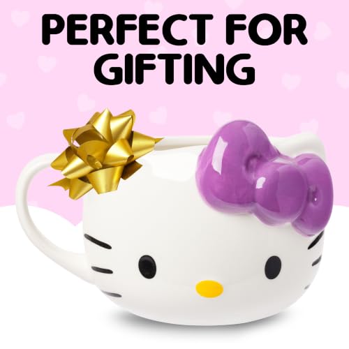 Image of Silver Buffalo Sanrio Hello Kitty Purple Bow, 3D Sculpted Mug, 20oz | Ceramic, 0.59 Liters