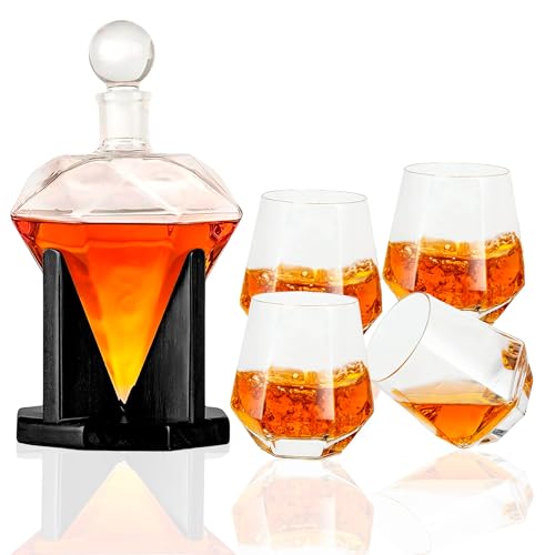 Catálogo para Comprar On-line Decantadores que Puedes Comprar On-line. 50 Bluelander Decantador de Diamante 750 ml con 4 Vasos de Cristal, Soporte para Decantador, Exclusivo Juego de Decantador de Whisky, Decantadores de Vidrio, Presentación Creativa en...