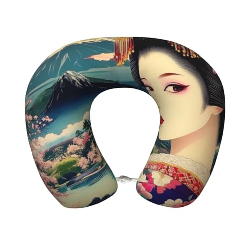ZSUUGJ Anime Girl - Almohada de viaje para el cuello, diseño de geisha japonesa, para coche, tren, vuelo, oficina y uso doméstico