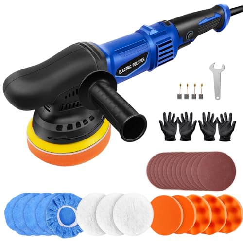 Mini máquina pulidora excéntrica para coche, 1200 W, con 6 velocidades variables, mango lateral, placa de pulido de 125 mm, esponja de pulido/disco de lana/papel de lija, para pulir coches, muebles