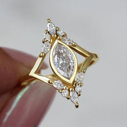 Personality Marquise Cut Cubic Zirconia Rings for Lady Luxury Engagement Jewelry