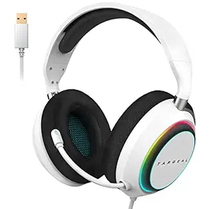 targeal USB Headset with Microphone for PS5/PS4/Switch/PC/Laptop/Mac - USB Wired 7.1 Surround Sound Gamer Headphone with Noise Canceling Mic - 4 Modes RGB- White Headset