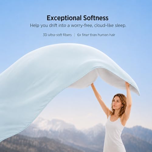 Cozorbt Double-Sided Cooling Comforter Queen Size, Ice Silk Summer Blanket, Smooth No-Stripes, No-Seam, Edge-Free Design, Breathable Lightweight Bed Cover for Hot Sleepers, All-Season Light blue106x90 - image 6