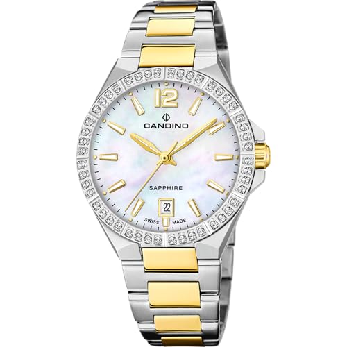 Candino Swiss Damen Uhr Analog Edelstahl 316L Multi - Quarzwerk - Saphirglas hochresistent - 5 ATM wasserdicht - Kalender C4761/A - Lady Casual