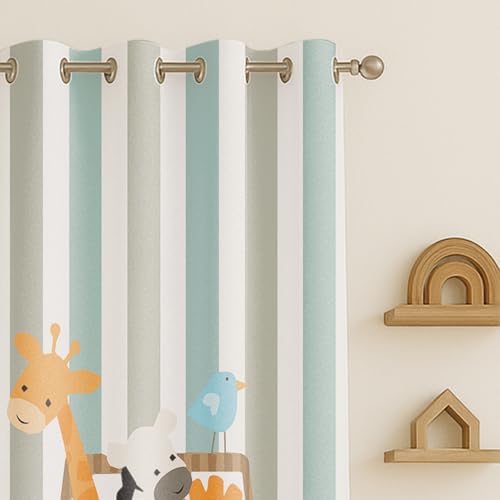 Image of STITCHNEST Velvet Kids Curtains Pack of 1 | Safari Animal Jeep Print | Semi Blackout Curtains for Nursery, Baby Room & Toddler Bedroom | 7 Feet