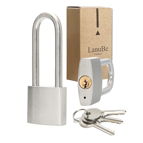 Image of LanuBe 304 Stainless Steel Keyed Alike Padlocks for Outdoor use, Pin Tumbler Padlock, 2 inch Wide Body, Stainless Steel Body Long Shackle, Pack of 1