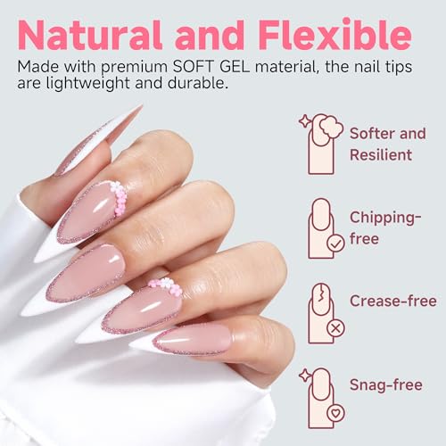 Image of UNA GELLA Long Stiletto Gel Nail Tips Full Cover Half Matte 120pcs | Long Stiletto Almond Fake Clear Nails Tips S tiletto Press on Nails for Nail Extensions Home Nail Art Salon 12 Sizes