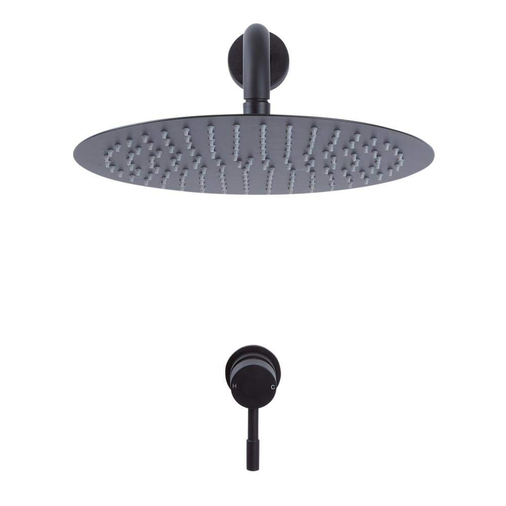 Milano Black Nero Manual Mixer Valve 300Mm Wall Mounted Round Rainfall Shower Head