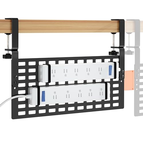 Xpatee Under Desk Cable Management No Drill, 16'' Desk Cable Management, Cable Management with Clamp for Desk Wire Management, Computer Cable Rack for Office, Home - No Damage to Desk, Black