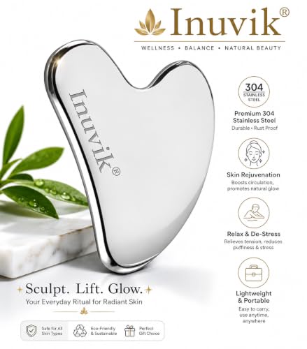 Image of Inuvik Premium Stainless Steel Gua Sha,Metal Gua Sha Facial Tool. Firm Face Muscles, Reduce Puffiness, Facial Tension, Helps Lymphatic Drainage. GuaSha Beauty Tool for Body Neck Eyes (Heart Shape) (SS GUA SHA 75 GRM)